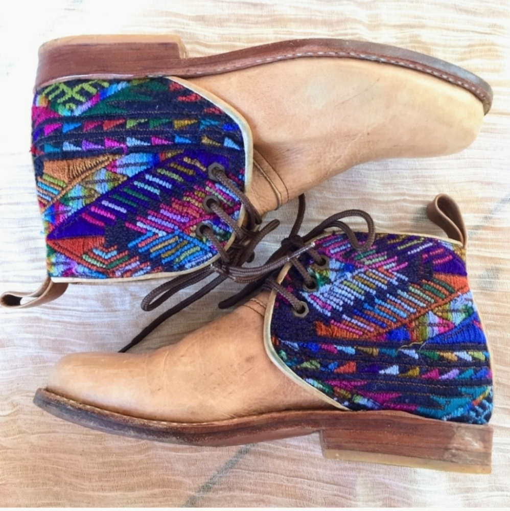 Absolutely Incredible Vintage Embroidered Ankle Boots from Guatemala